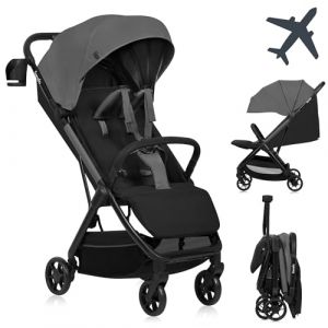 LIONELO Julie Air Poussette Canne jusqu'à 22 kg de 6 m à 4 ans Pour Avion Roues pivotantes à 360 ° Suspension Pliage avec Une Main Réglage du Dossier Canopy UPF50+, Légère (Grey)