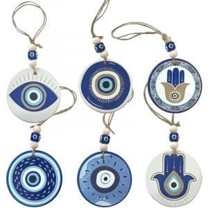 Signes Grimalt Pendentif main de Fatima 6 différentes protections contre le mauvais œil amulette porte-bonheur céramique bleue