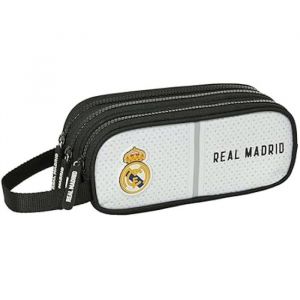 Safta Real Madrid Trousse Triple Fermeture éclair, idéale pour Enfants de 5 à 14 Ans, Confortable et Polyvalente, qualité et résistance, 21 x 7 x 8,5 cm, Blanc/Gris, Blanc/Gris, Estándar, Décontracté