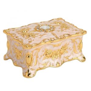 Boîte à bijoux - OMABETA - Vintage Mini Antique européen - Blanc doré - Métal velours