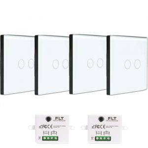 Fast Led Technology - Kit interrupteur sans fil tactile pr&ecirc;t &agrave; poser - 2 interrupteurs double allumage sans fil silencieux + 2 mini module radio