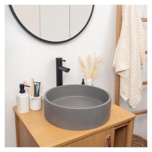 Mob-in - Vasque à poser ronde en béton travertin gris 39cm