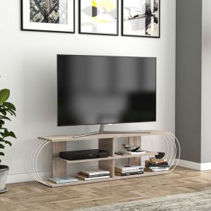 Meuble tv Robertsfors 160 x 31 x 42 cm effet ch&ecirc;ne blanc [en.casa]