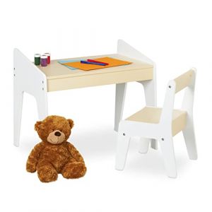 Relaxdays Ensemble de Table et de Chaise pour Enfants, kit pour crèches, Filles et garçons, Couleurs Beige et Blanche