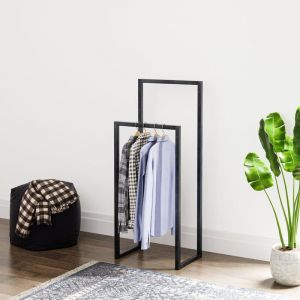 Portant à vêtements Holtålen avec deux barres de penderie acier 90 x 40 x 25 cm noir [en.casa]