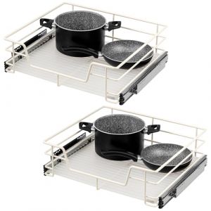 Bremermann Tiroirs t&eacute;lescopiques lot de 2 - 60 cm avec &eacute;tag&egrave;re tiroir de cuisine &agrave; &eacute;quiper en m&eacute;tal (blanc cr&egrave;me)