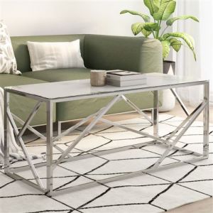 VidaXL Table Basse Argenté Acier Inoxydable Et Verre Trempé