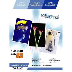 Image de LabelOcean - 100 Feuilles Papier Photo A3 Premium Haute Brillance 180g