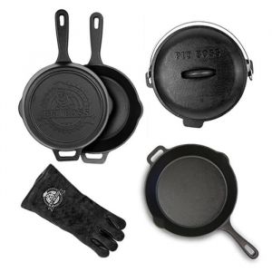 Image de Pitboss Kit 6 accessoires de cuisson en fonte pour le barbecue Pit Boss Noir