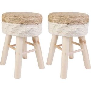 Image de ESTANY - Lot de 2 Tabourets Tress&eacute;s Naturel et Beige - Marron clair