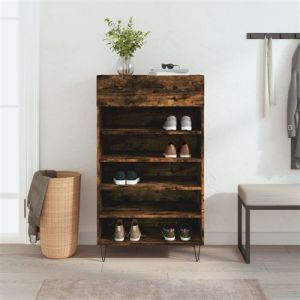VidaXL Armoire à Chaussures, Étagère à Chaussures avec Tiroir et Pieds, Meuble à Chaussures avec 5 Compartiments Salon, Chêne Fumé Bois d'Ingénierie