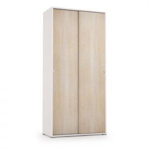 Armoire 2 portes effet bois beige, blanc 90x45h195 cm