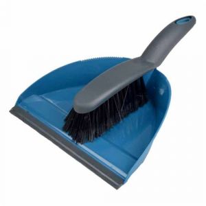 Pelle et Balayette Plastique avec Rebord en Gomme Bleu Paon et Anthracite