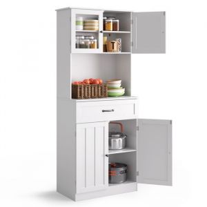Buffet Haut Cuisine Bealife Armoire Rangemnt Hauteur 180 cm Meuble Cuisine Étagères Réglables 2 Portes en Verre 1 Tiroirs