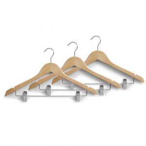 Zeller 17114 Lot de 3 cintres avec pinces Couleur nature 44,5 cm