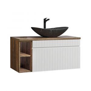 SANS Meuble simple vasque 100cm 2 niches Zelie Blanc Bois et Noir