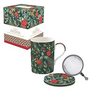 Easy life COFFRET TISANIERE 35CL EN PORCELAINE AVEC FILTRE INOX CHRISTMAS JOY