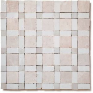 Zellige Marocain Artisanal - Blanc Neige + Fes + Oukaimeden Tresse 4-2-4 cm - Mosaïque mur (vendu par plaque de 30x30 cm)