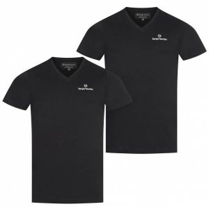 Sergio Tacchini Hommes Maillots de corps &agrave; col en V Lot de 2 noir 39493236