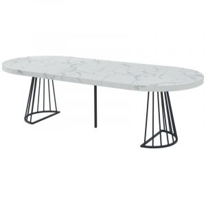 Table à manger extensible 2 à 12 personnes en mdf et acier - Effet marbre blanc et Noir - firela