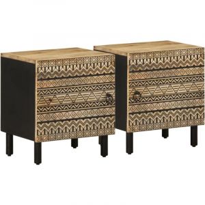 VidaXL Tables de chevet 2 pcs noir bois de manguier massif brut