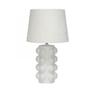 Lampe de table int&eacute;rieur c&eacute;ramique mouchet&eacute; blanc et noir. abat-jour en bouclette H 45cm - Mia