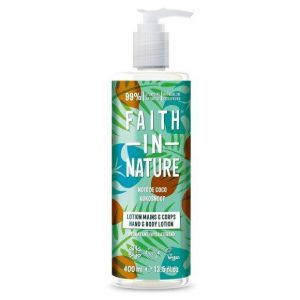 Faith in Nature Natural Coconut Lotion pour les mains et le corps hydratante, végétalienne et sans cruauté envers les animaux, sans SLS ni parabènes, 400 ml