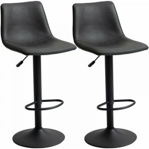 Homcom Lot de 2 tabourets de bar Vintage hauteur réglable pivotant avec repose-pied PU avec surpiqûres gris foncé