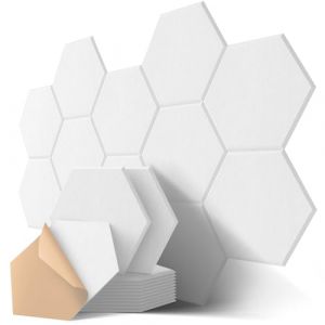 Panneaux Acoustiques Hexagonal Auto-Adhésif, 12 Pack Mousse Acoustique Haute Densité pour la Décoration Mur/Porte/Plafond et le Traitement Acoustique, Insonorisation Phonique Mur