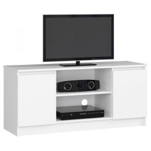 Meuble tv pour salon Akord Blanc 120 cm 2 portes fa&ccedil;ade Blanche 2 &eacute;tag&egrave;res 120x40x55 cm