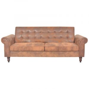 Canap&eacute;-lit convertible avec accoudoir 196 x 97 x 59 cm daim synth&eacute;tique marron