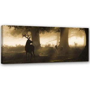 Image sur toile, Cerf dans le brouillard - 150x50