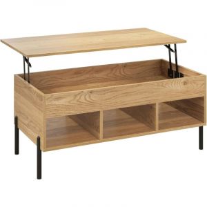 COSTWAY Table Basse Relevable avec 3 Compartiments et Rangement Cach&eacute;, Table Basse Salon &agrave; Pieds en M&eacute;tal avec Levage Pneumatique, pour Salon,