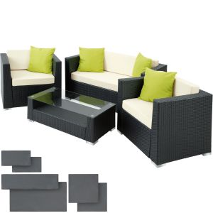 TecTake Salon bas de jardin MUNICH 4 places avec 2 sets de housses, variante 2 - noir