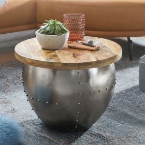 Table basse coffre 60x60x43 cm en manguier et fer argenté