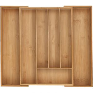 Relaxdays Boîtes à Couverts, Range-Couverts Extensible en Bambou, 5-7 Compartiments, HxLxP: 6 x 34-56 x 50 cm, Naturel