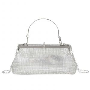 Pochette de Soir&eacute;e pour Femme Effet Strass avec Poign&eacute;e Rigide et Cha&icirc;ne M&eacute;tal Gallantry Argent