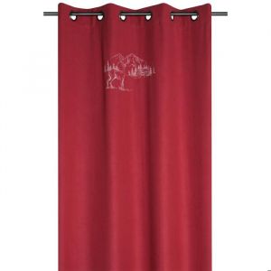 Image de LOVELY CASA Rideau cerf esprit chalet - Effet laine brodé Rouge 135x260 cm