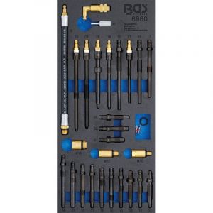 BGS Technic BGS 6960 - Insert de servante d'atelier 1/3 : Jeu d’adaptateurs pour testeur de compression et de pertes de pression - 30 pièces