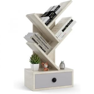 Giantex Bibliothèque à 5 Niveaux en Forme d’Arbre avec Tiroir pour CD et Livres, Beige