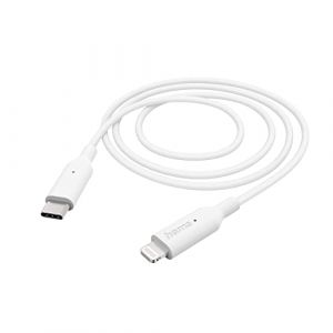 Hama Câble iPhone Lightning USB-C (Câble de charge/transfert de données/Data, USB-C mâle vers Lightning, 1m, Certifié MFI, 480 MBit/s, iPad/iPhone 13/12/11/XS/XR/X/8/7/7+/6s/6/5/SE2020) Blanc