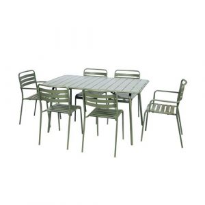 Table de jardin pliante métal 2 fauteuils 4 chaises vert