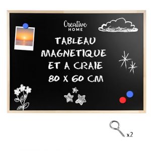Tableau mural magn&eacute;tique et ardoise - CREATIVE HOME - Creative Home 2-en-1 - Noir - 80x60 cm - Cadre pin