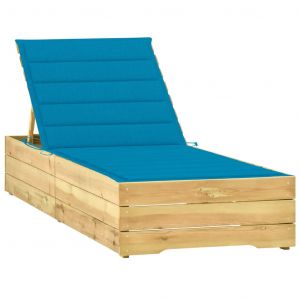 Image de VidaXL Chaise longue avec coussin bleu Bois de pin imprégné - Bleu