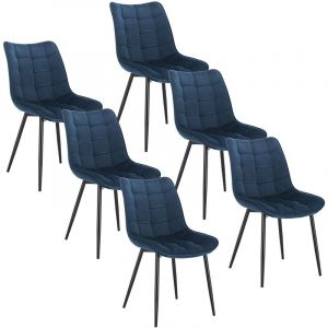 WOLTU 6X Chaise de Salle à Manger, Chaise de Cuisine ise rembourrée en Velours épais, Pieds en métal, Bleu