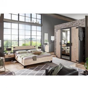 Inside75 Chambre à coucher complete VERNON couchage 140 x 200 cm chêne poutre et graphite bi color Metal