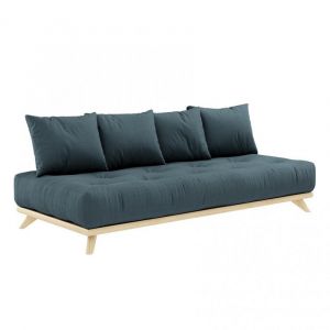 Image de Inside75 Canapé convertible futon senza pin naturel coloris bleu pétrole couchage 90 cm. - bleu