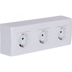 Zenitech Triple prise Schuko en saillie + plaque de finition - Blanc - Kalya