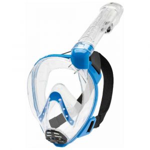 Cressi Baron Full Face Mask Masque intégral plongée et apnée avec Tube respiratoire Unisex-Youth, Transparent/Bleu, XS/Junior