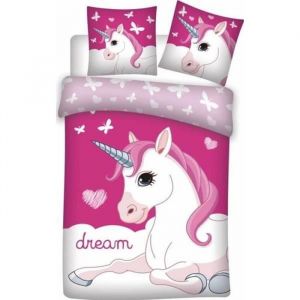 Image de Home LICORNE DREAM ROSE-HOUSSE DE COUETTE-PARURE DE LIT 140X200 CM + 1 TAIE 63X63 CM.